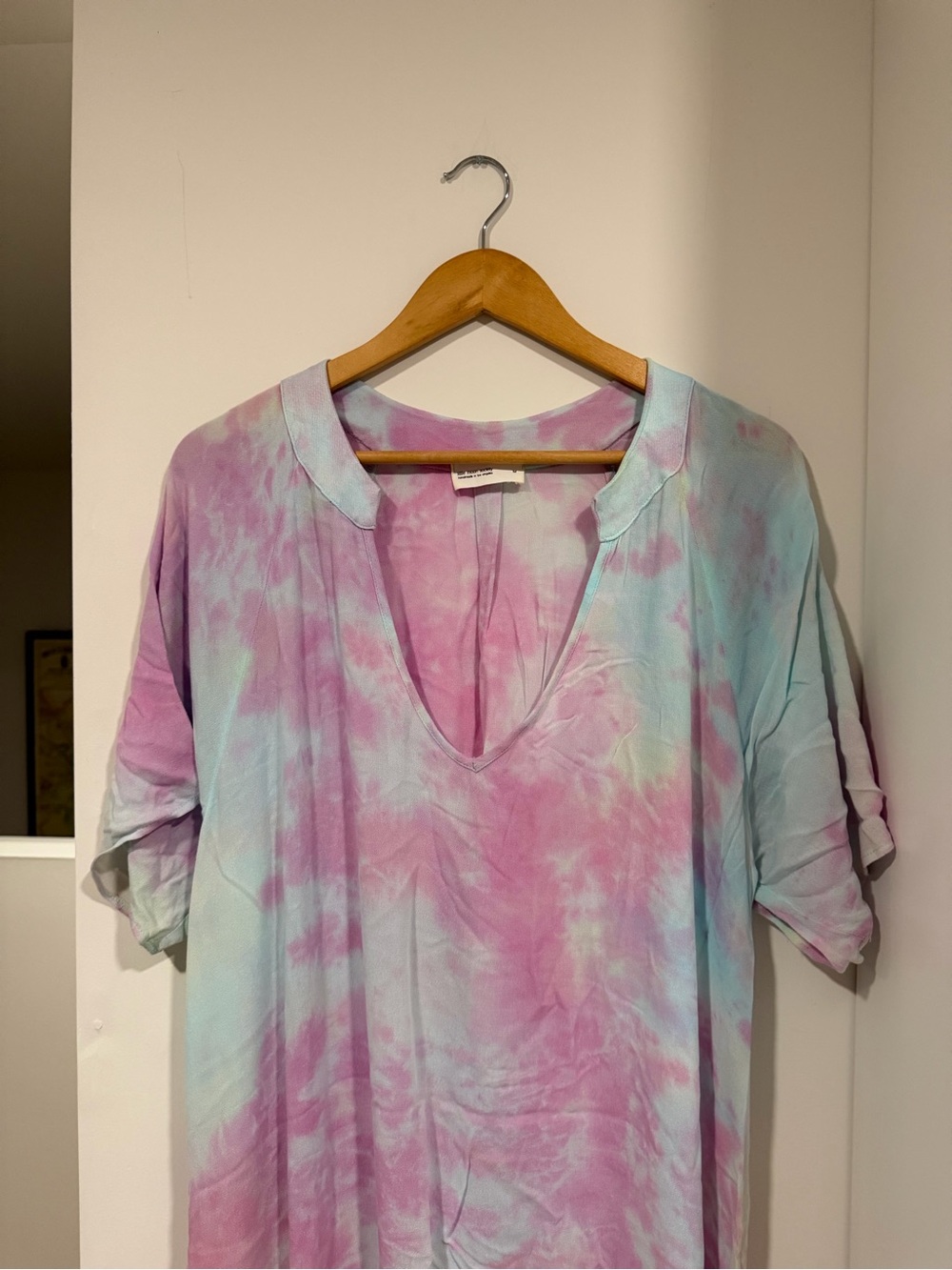 Little Moon Pastel Tie-Dye V-Neck Dress in Pink and Light Blue